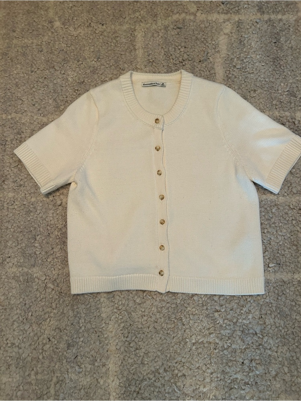 Abercrombie & Fitch Cream Short-Sleeve Button Cardigan